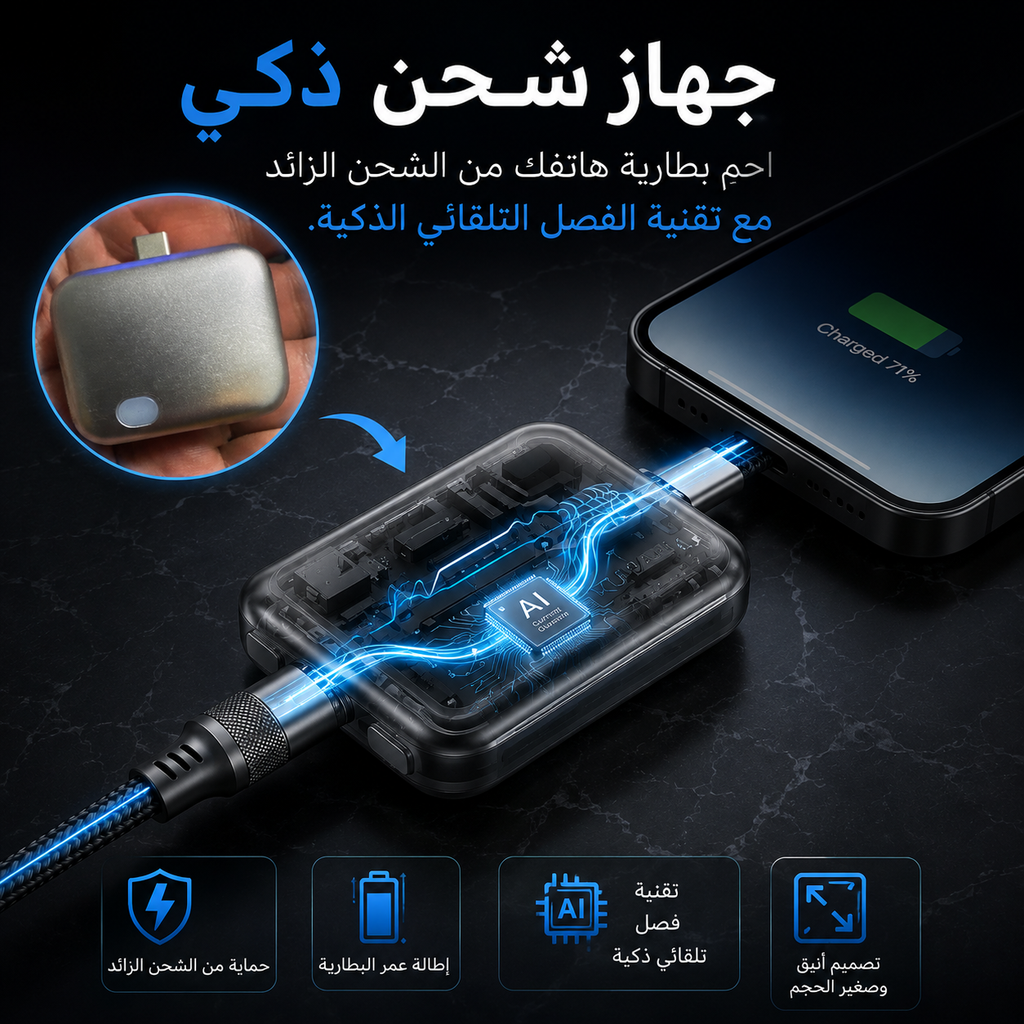 جهاز شحن ذكي - احمِ بطارية هاتفك من الشحن الزائد مع تقنية الفصل التلقائي الذكية